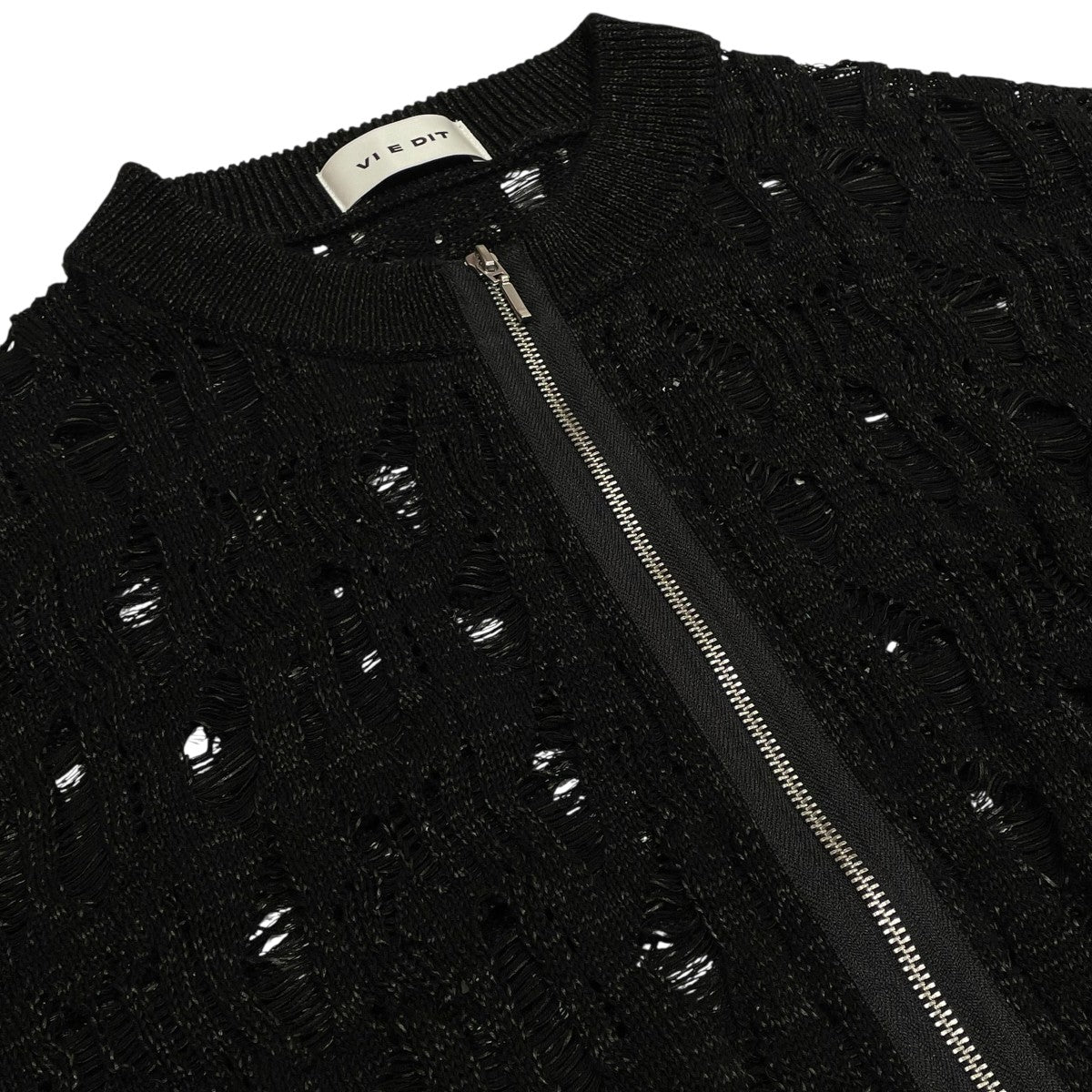 ヴィエディット VI E DIT Openwork zip knit cardigan ジップカーディガン 2504-VED-KMD0005 ブラック Openwork zip knit cardigan (Black) – VI E DIT