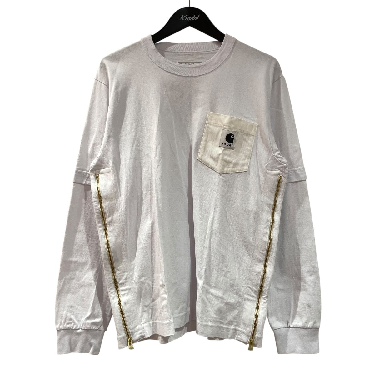 未使用sacai 24SS バルーンスリーブ Tシャツ ホワイトブルーストライプ 24SS新品2 sacai レディース 切り替え シアー Tシャツ ホワイト