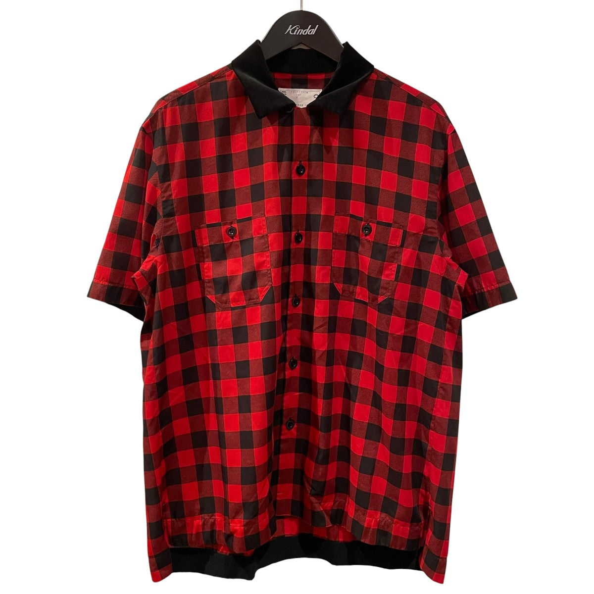 sacai BUFFALO CHECK S S SHIRTSポリエステルオープンカラーシャツ22-02700M 古着・中古-1枚目のアイテム画像