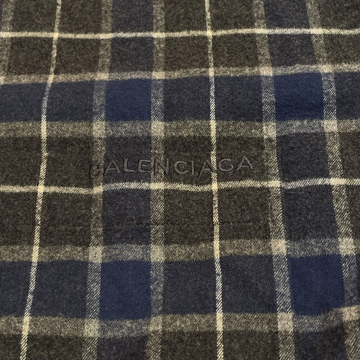 □□BALENCIAGA バレンシアガ タータンチェック ロゴ ストール グレー