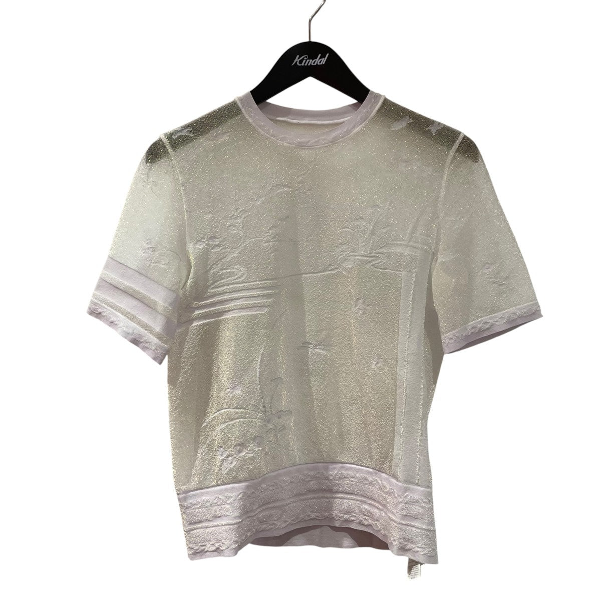 mame kurogouchi Nature Pattern Sheer Knitted Crew Neck Top半袖カットソーMM25SS-KN063 古着・中古-1枚目のアイテム画像
