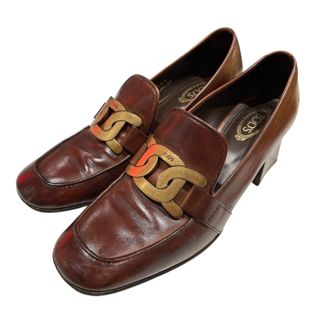 TOD'S ブラウン ローファー 中ヒール TOD'S(トッズ) KATEヒールローファー ブラウン サイズ 36 1/2｜【公式