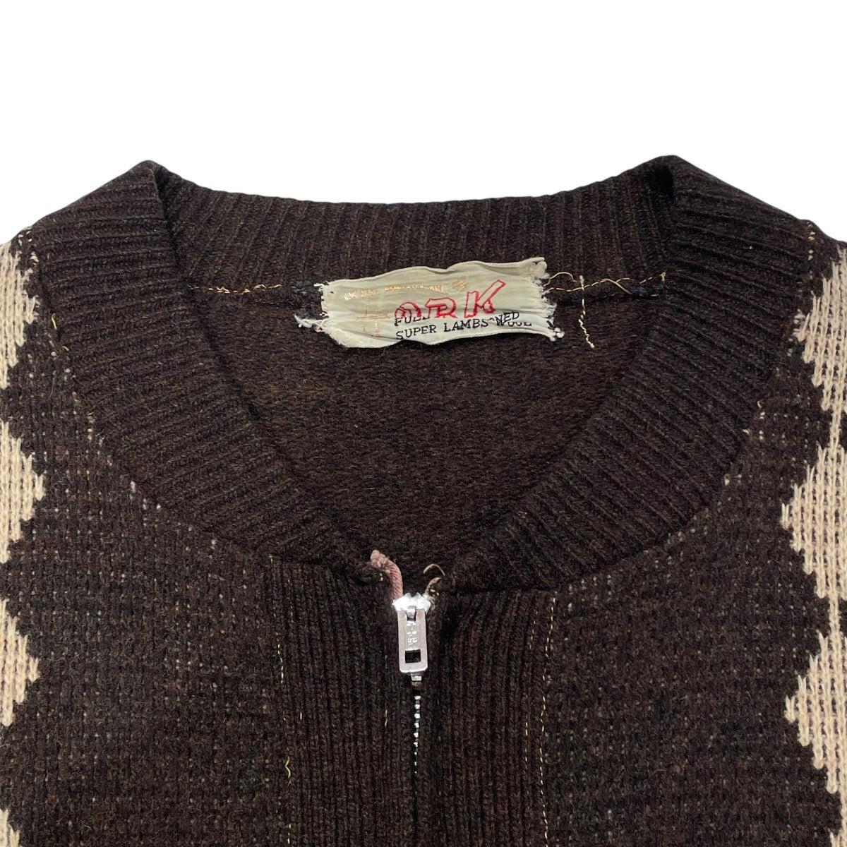 60s VINTAGE ビンテージ アーガイル柄ブラウンカーディガン VINTAGE(ヴィンテージ) 60S アーガイルトップス ジップカーディガン