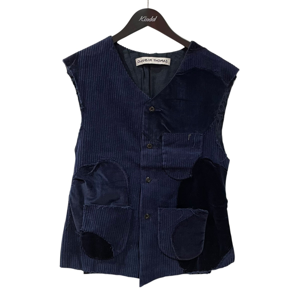 OLUBIYI THOMAS 22AWpatched cotton velvet corduroy vestカットオフベスト 古着・中古-1枚目のアイテム画像