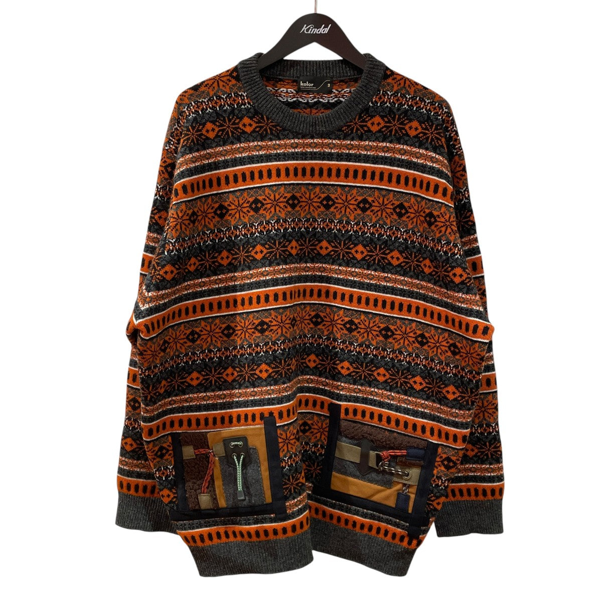 KOLOR 19AWPATCHWORK FAIR ISLE SWEATE厚手ニット19WCM-N07304 古着・中古-1枚目のアイテム画像