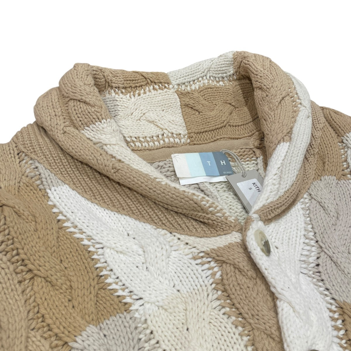 Patchwork Cable Becker Cardigan ’Canvas’コットン／アクリルニットカーディガンKHM030925-210