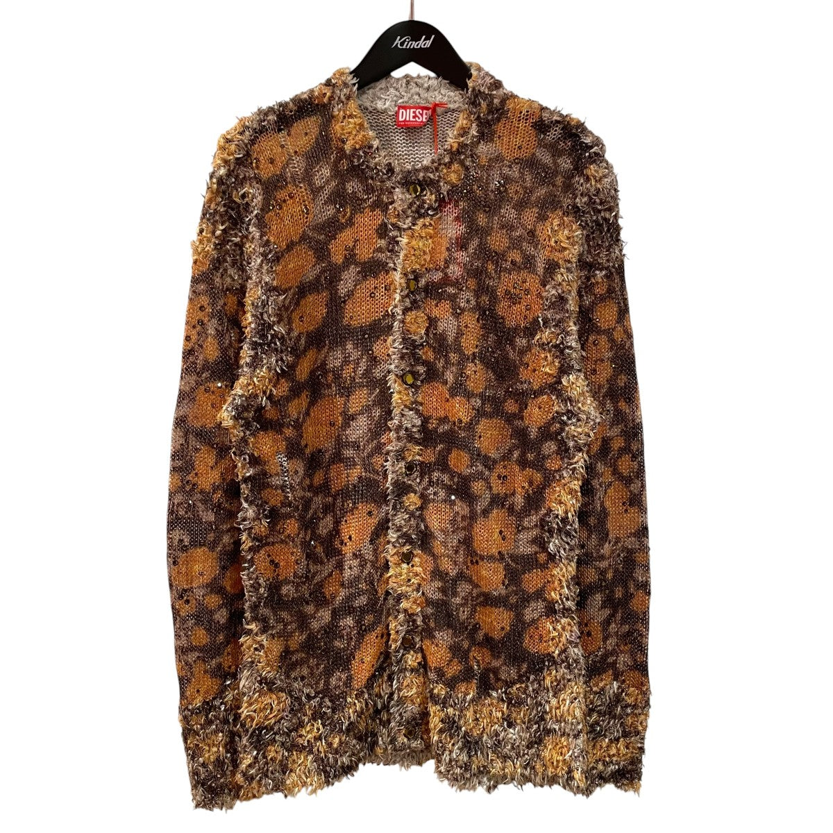 26SSPrinted linen-blend cardigan with crystalsラインストーンカーディガンA23161