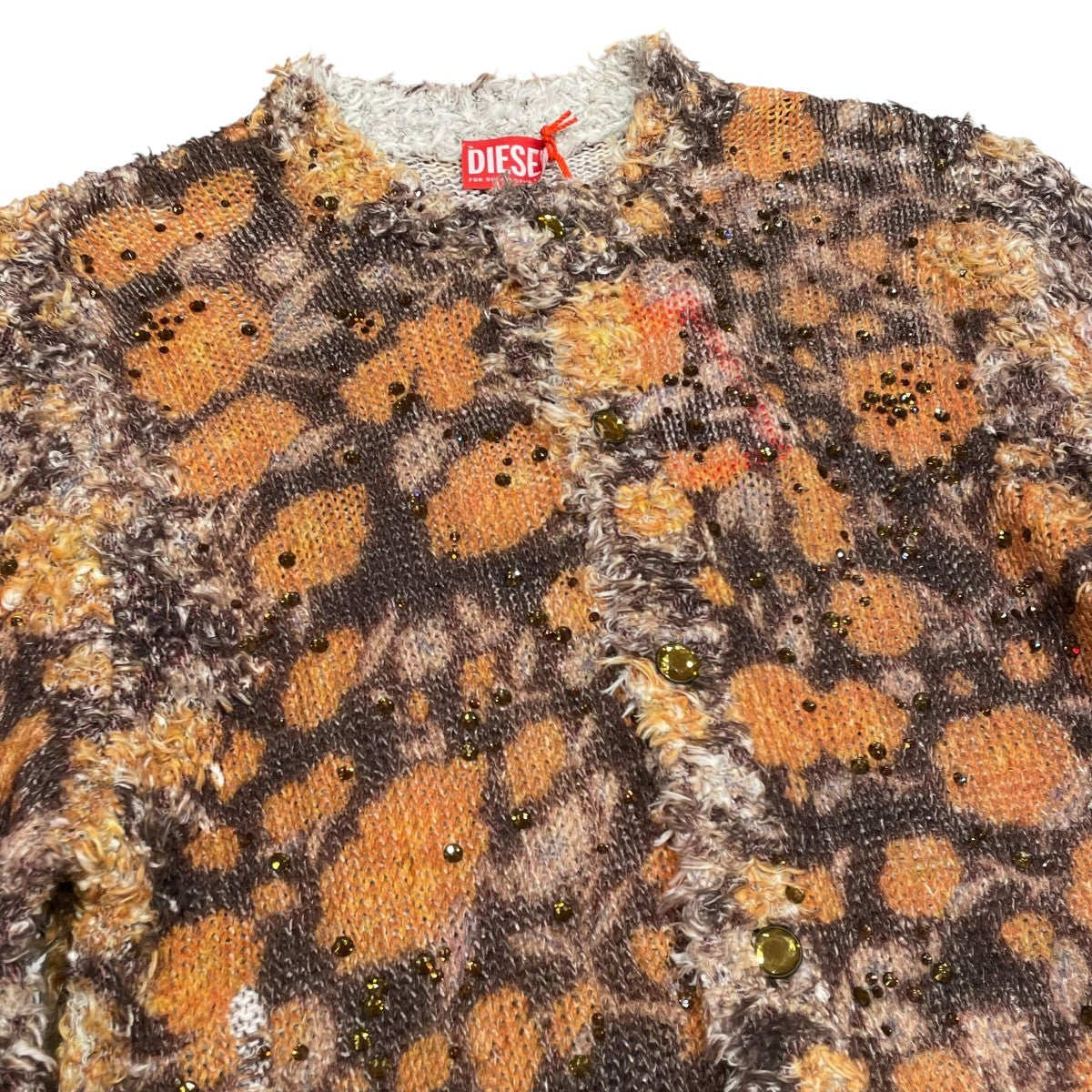 26SSPrinted linen-blend cardigan with crystalsラインストーンカーディガンA23161