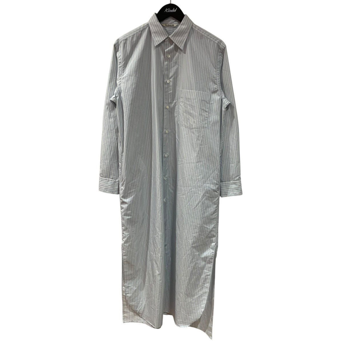AURALEE FINX POLYESTER STRIPE SHIRT ONE-PIECEシャツワンピースA23SD06PS 古着・中古-1枚目のアイテム画像