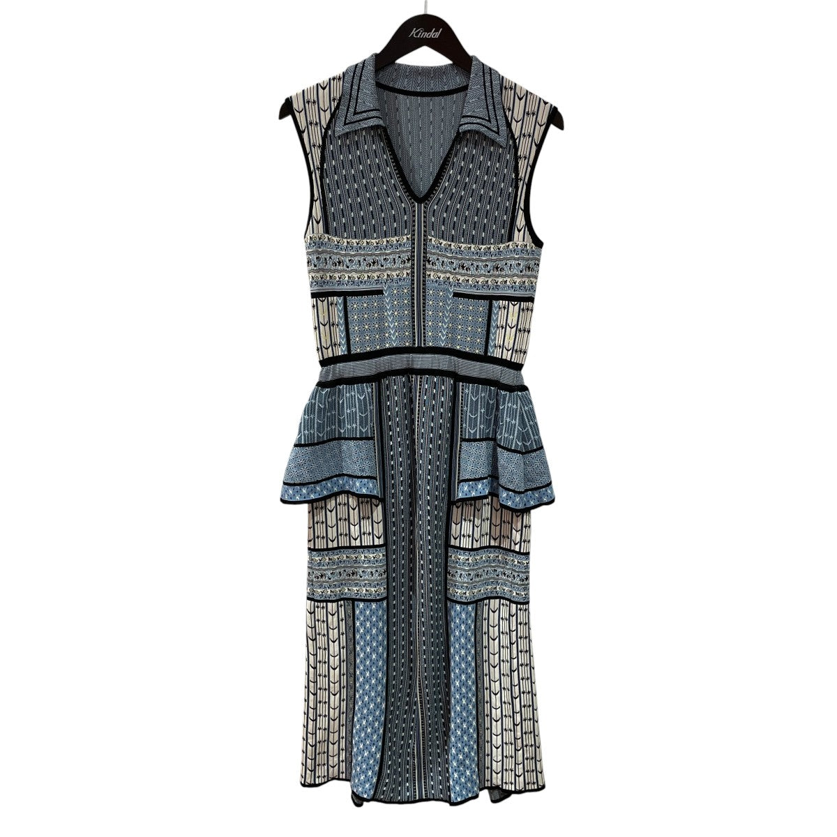 Geometric Pattern Knitted DressノースリーブワンピースMM25SS-KN085