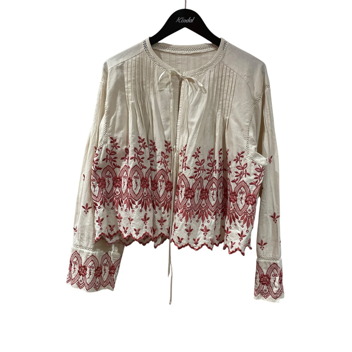 Crimp Cotton Anglaise Embroidery Top長袖ブラウス010152WH1