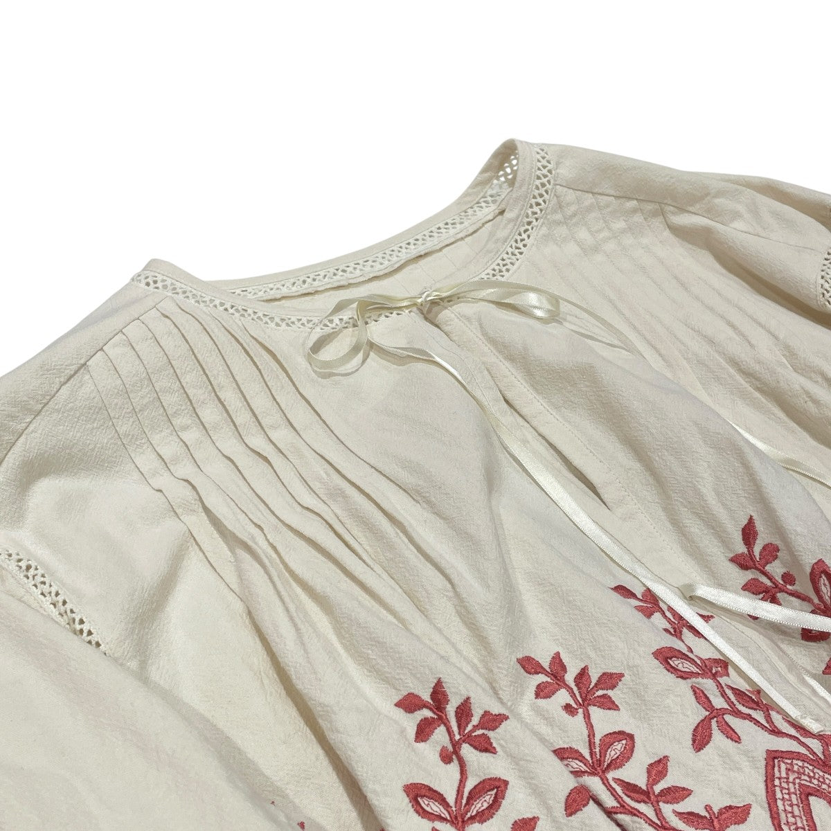 Crimp Cotton Anglaise Embroidery Top長袖ブラウス010152WH1