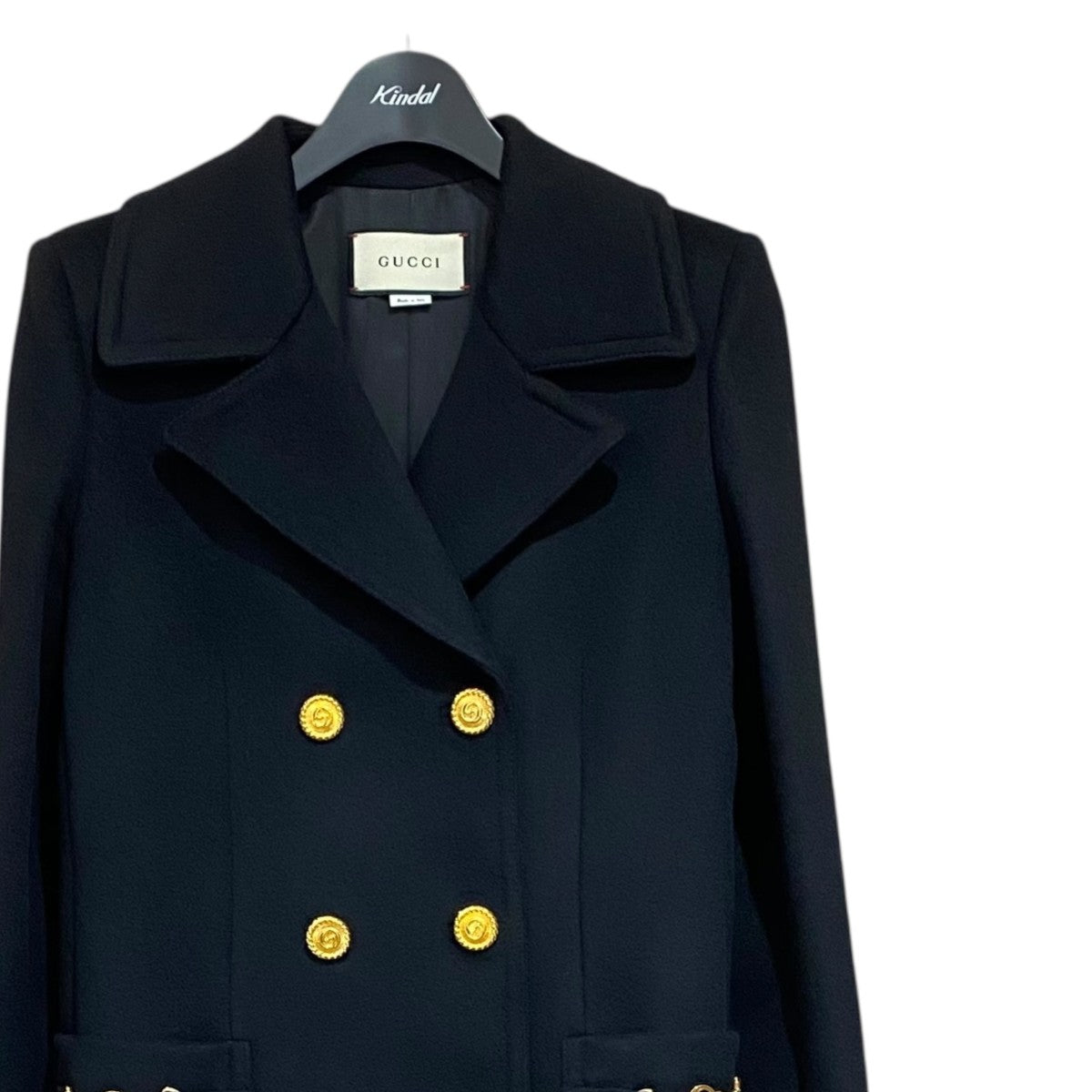美品　グッチ　ダブル　GG トレンチコート　インターロッキング　ブラック　M 210.jpg
