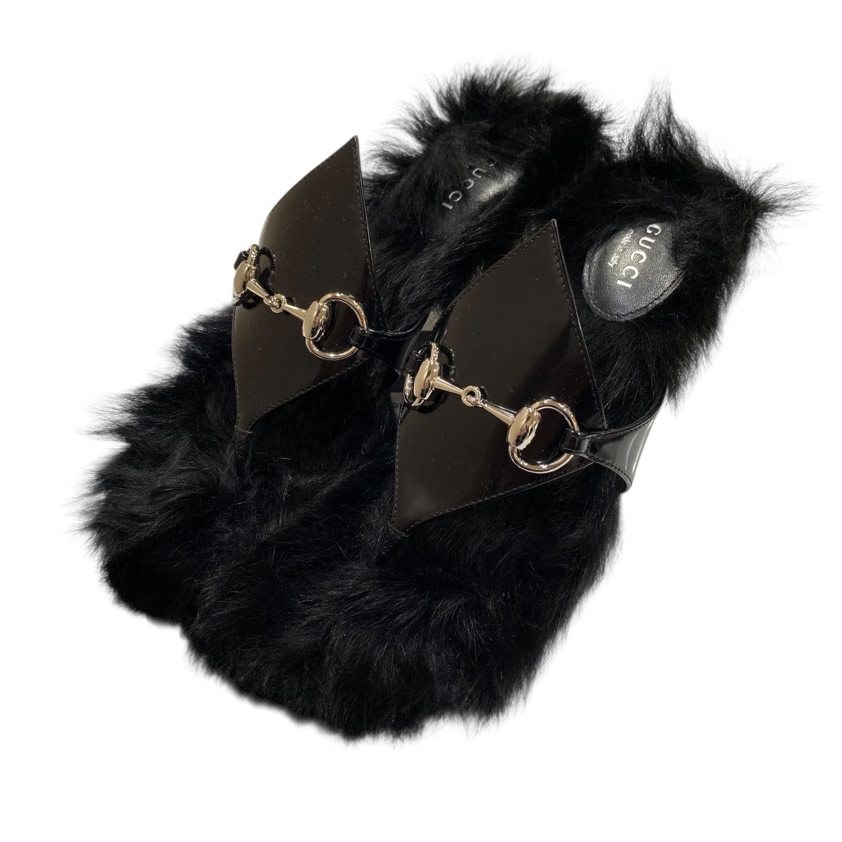 GUCCI ブラック ウェッジヒールサンダル 36 GUCCI(グッチ) ファーヒールサンダル764196 764196 ブラック