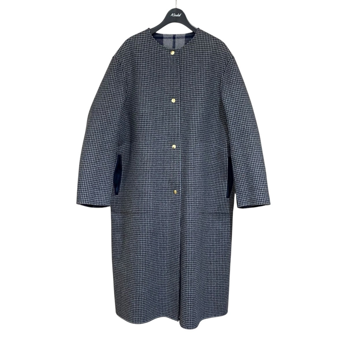 DRAWER ドロワー ウールカシミヤ リバーシブルコート34. Drawer(ドゥロワー) ダブルフェイスチェックコート リバーシブル