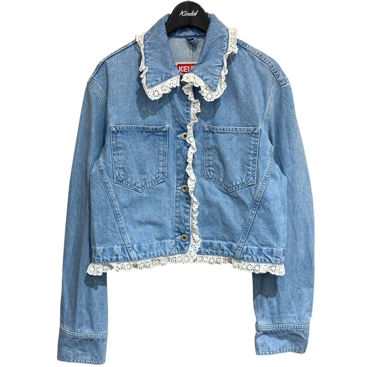 Solid Lace Trim Short Denim JacketFD52DV2406B4