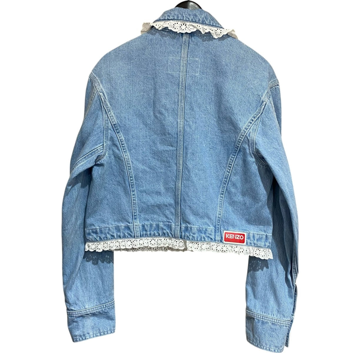 Solid Lace Trim Short Denim JacketFD52DV2406B4