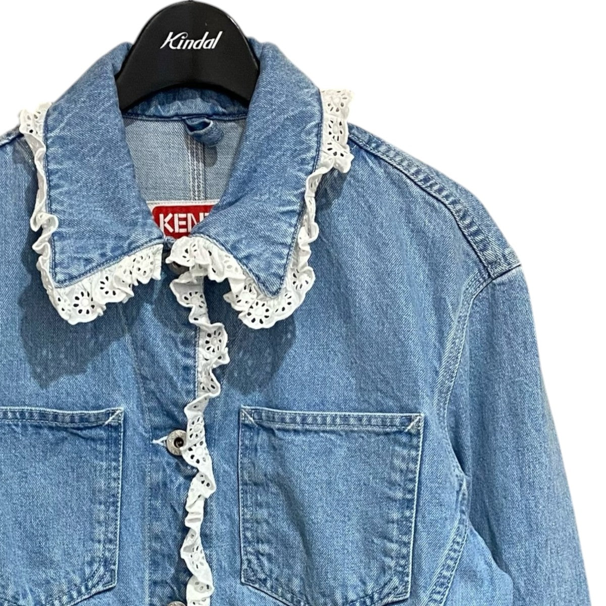 Solid Lace Trim Short Denim JacketFD52DV2406B4