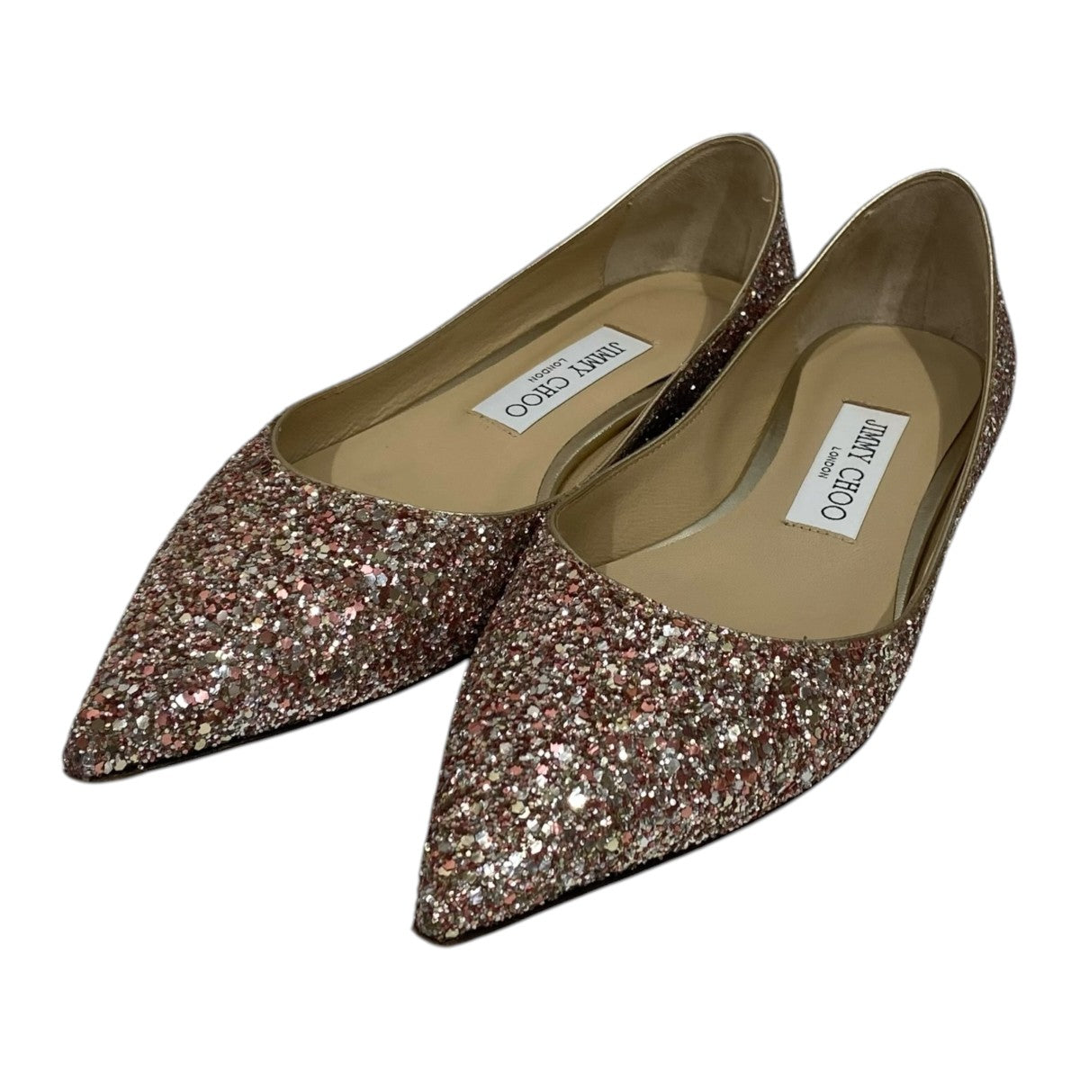 JIMMY CHOO(ジミーチュウ) グリッターフラットパンプス シルバー