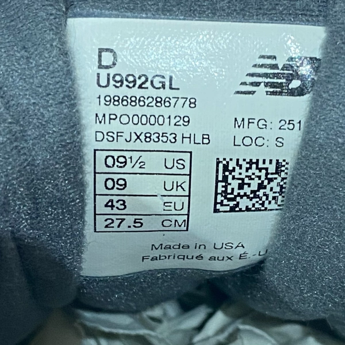 USA製スニーカーU992GL