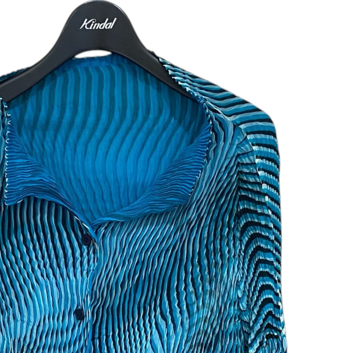 ISSEY MIYAKE - イッセイミヤケ ペイント柄 プリーツ カーディガン シャツ 3 青 ブルー ISSEY MIYAKE(イッセイミヤケ) 総柄プリーツカーディガンIM81FJ113