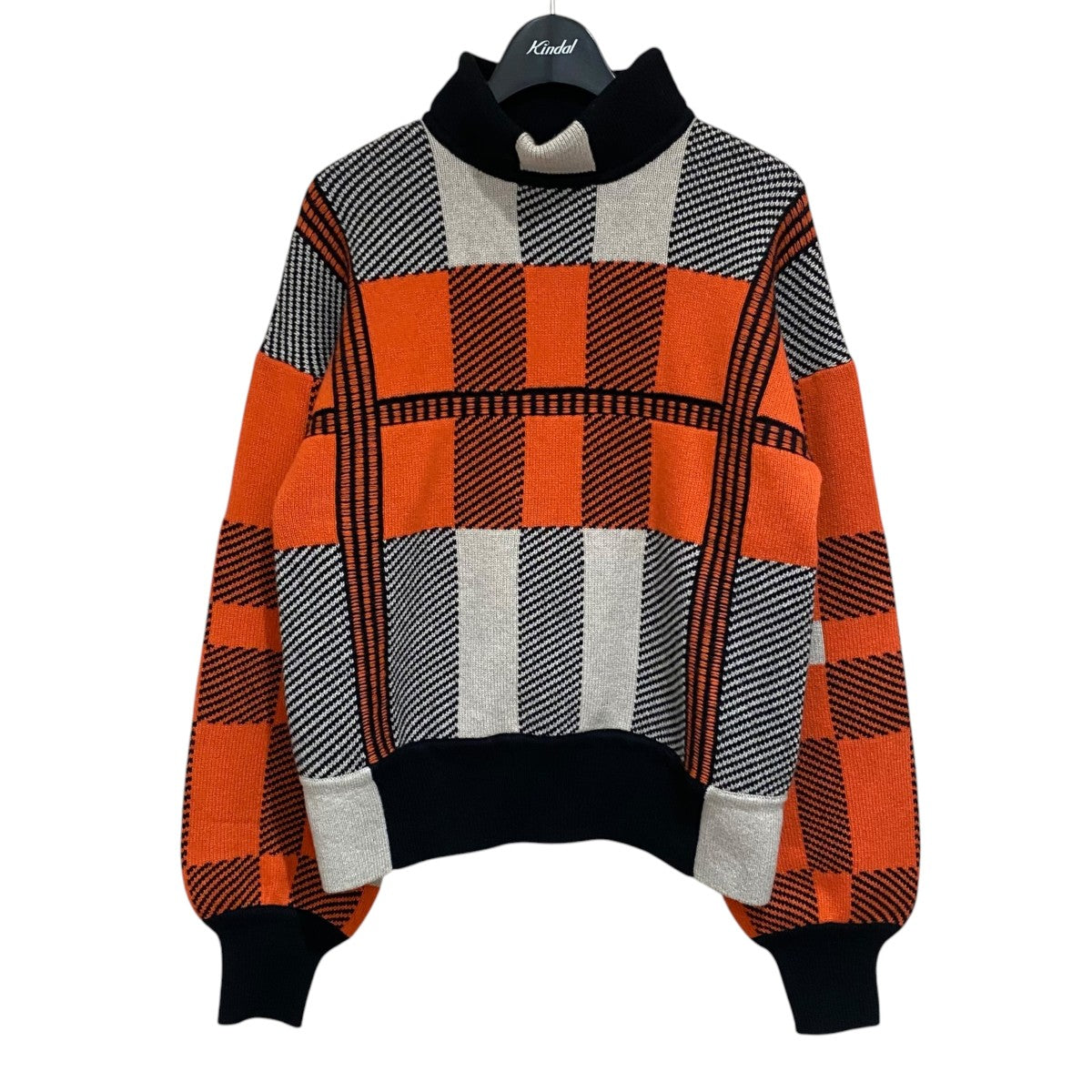HERMES チェックハイネックニット3H2609DD 古着・中古-1枚目のアイテム画像