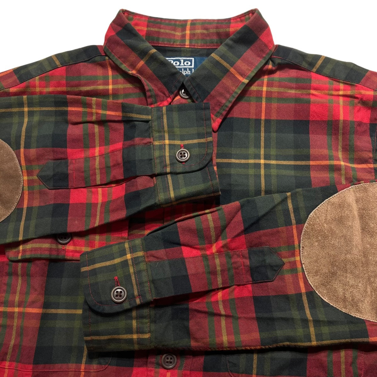 希少 ラルフローレン CLASSIC FIT パッチワーク エルボーパッチシャツ 古着 90s Ralph Lauren 「CLASSIC FIT」 エルボー パッチ 千鳥格