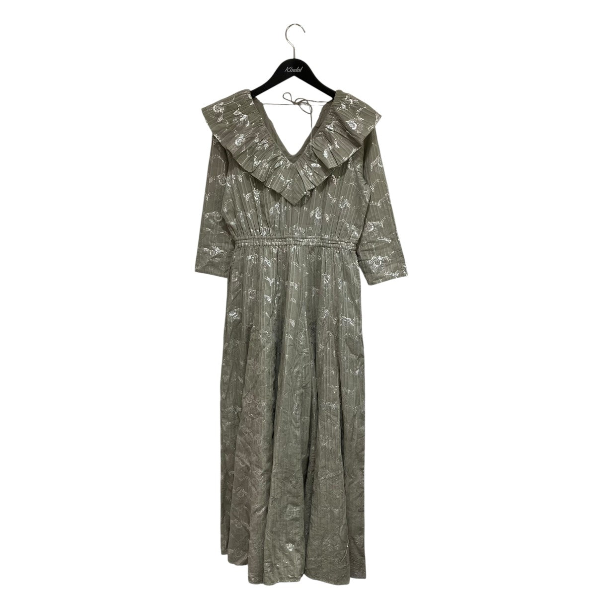 ne quittez pas×Kanako Sato Cotton Dobby Wave Flower Foil Print Frill Collar Dressフラワープリントフリルドレス010451NE1KS 古着・中古-1枚目のアイテム画像