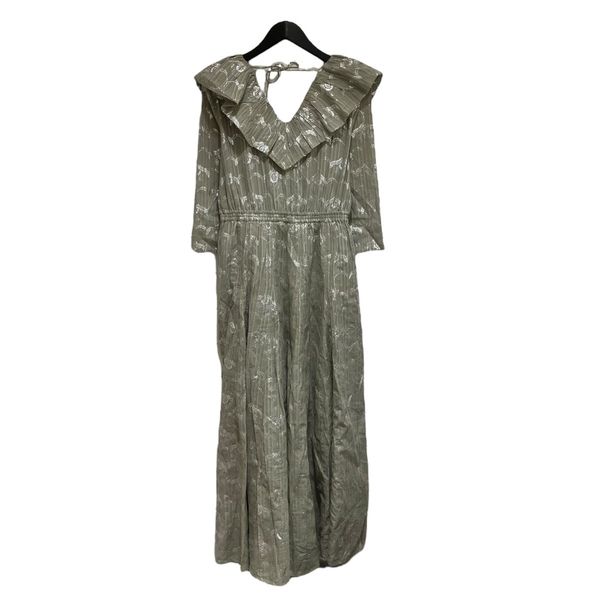ne quittez pas×Kanako Sato Cotton Dobby Wave Flower Foil Print Frill Collar Dressフラワープリントフリルドレス010451NE1KS 古着・中古-2枚目のアイテム画像