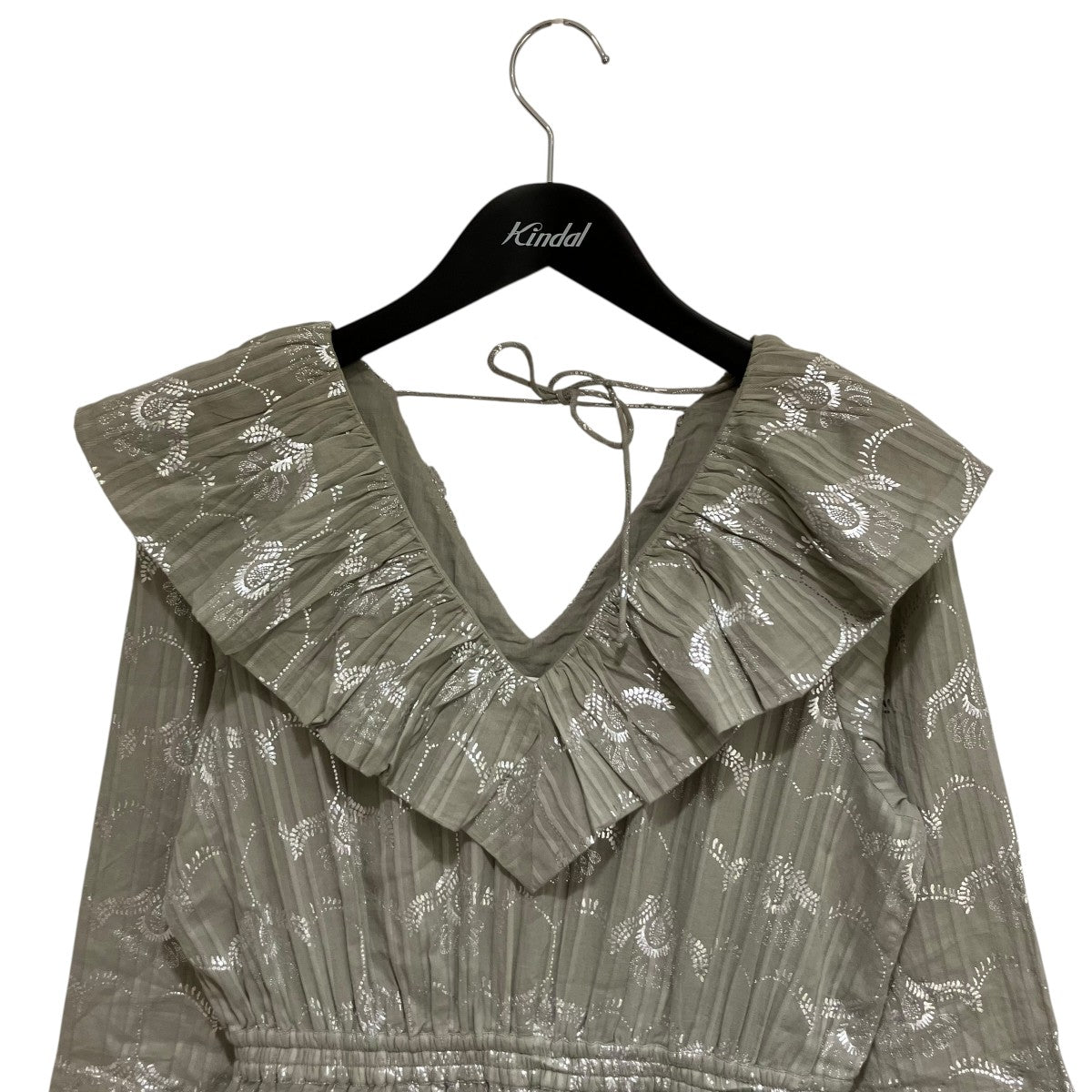 ne quittez pas×Kanako Sato Cotton Dobby Wave Flower Foil Print Frill Collar Dressフラワープリントフリルドレス010451NE1KS 古着・中古-3枚目のアイテム画像