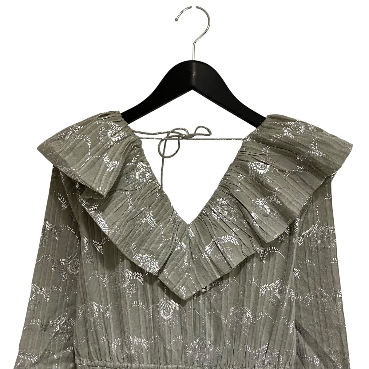 ne quittez pas×Kanako Sato Cotton Dobby Wave Flower Foil Print Frill Collar Dressフラワープリントフリルドレス010451NE1KS 古着・中古-4枚目のアイテム画像