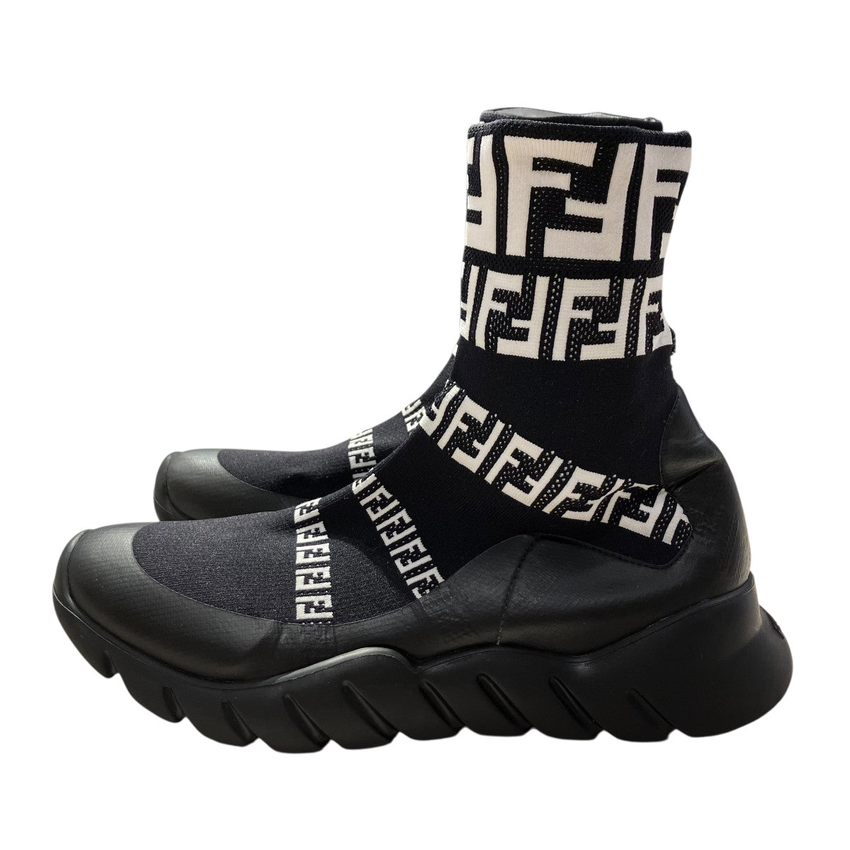 フェンディ FENDI ソックススニーカー ハイカット ロゴ ズッカ柄 37 FENDI(フェンディ) ロゴデザインストレッチソックススニーカー