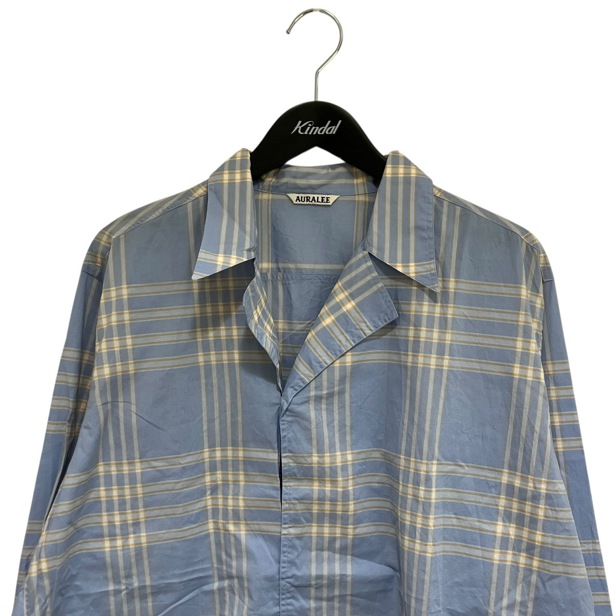 AURALEE WASHED FINX TYPEWRITER CHECK P O SHIRT長袖シャツA25SS02TC 古着・中古-3枚目のアイテム画像