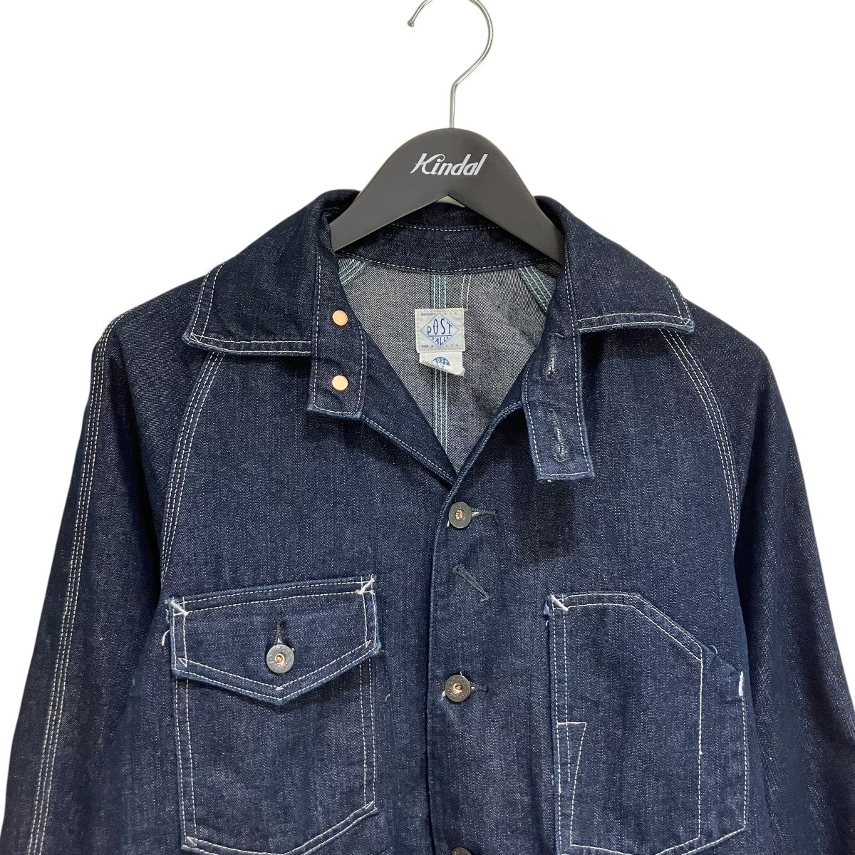 POST O'ALLS インディゴデニム カバーオール Lサイズ POST O'ALLS(ポストオーバーオールズ) エンジニアジャケット