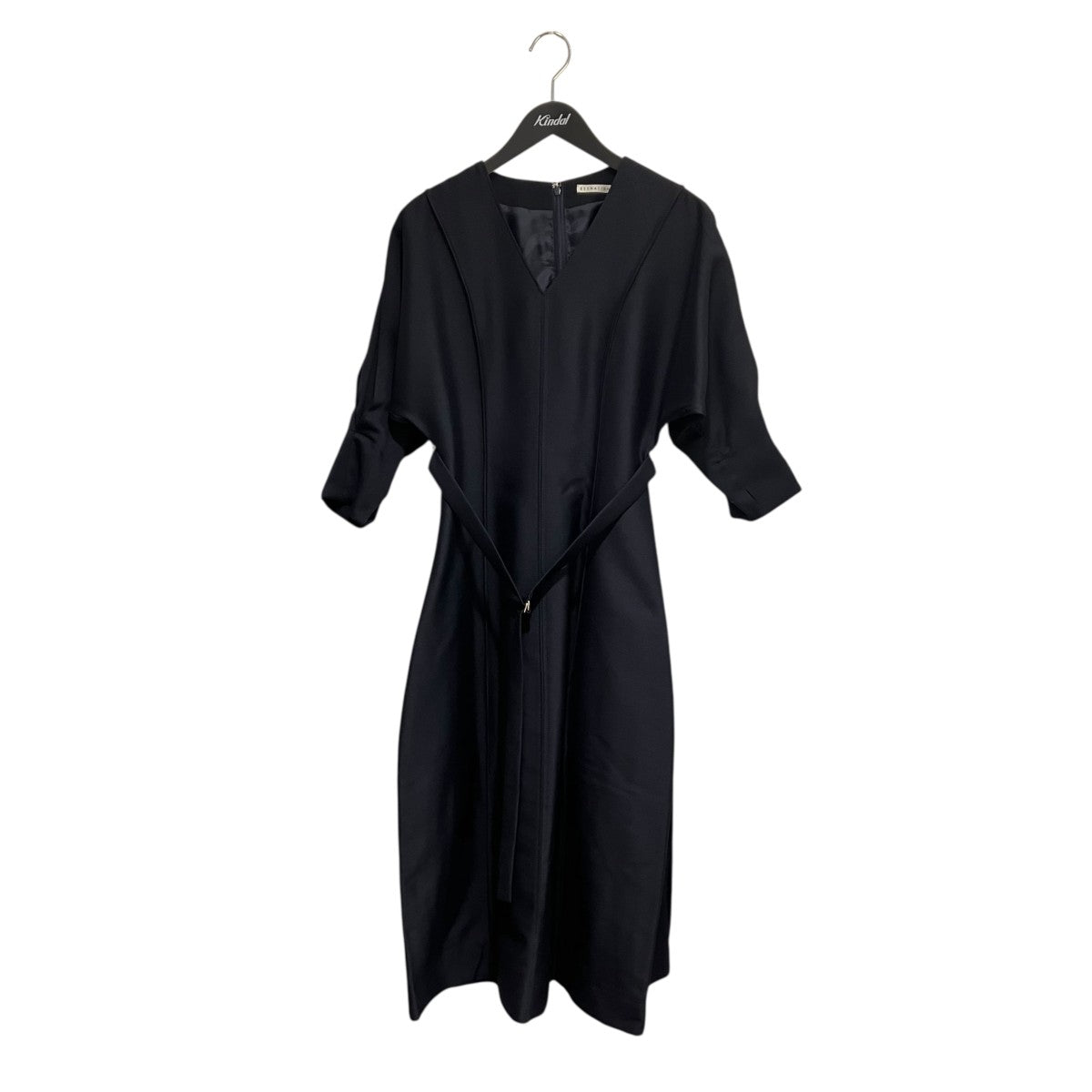 ESTNATION / 長袖ワンピース/38/ウール/ブラック/無地/72-109-11-110207 ESTNATION(エストネーション) ダブルクロスVネックワンピース長袖