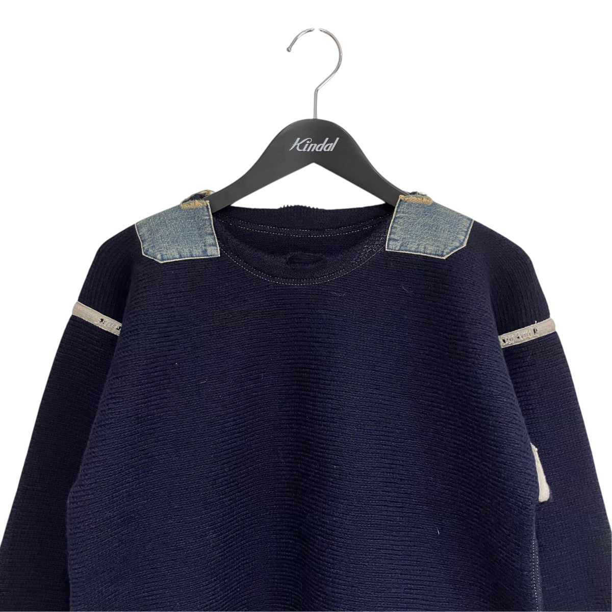 22AWステッチデニムパッチウールニットトップ厚手ニットS50HA1071