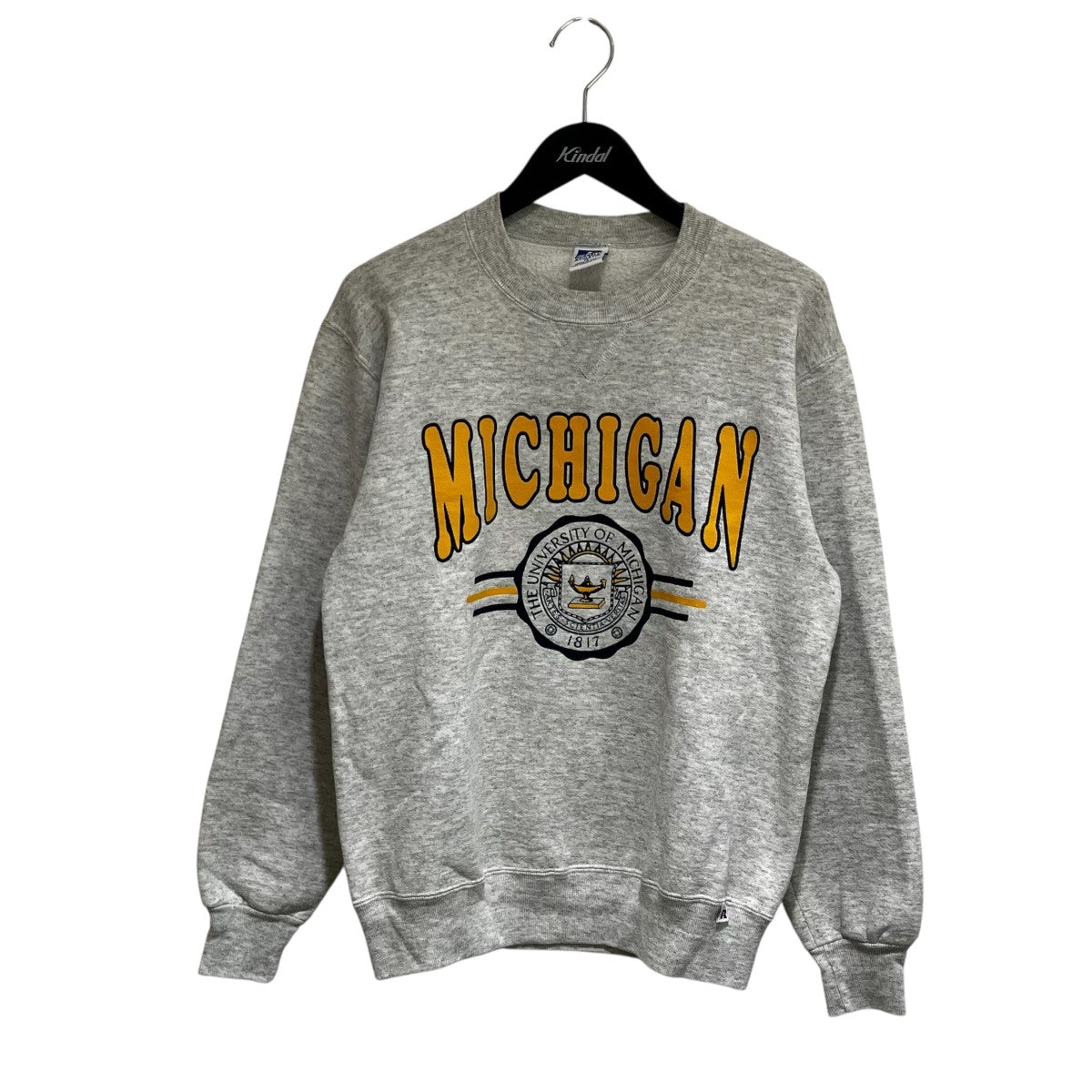 90S刺繍タグUSA製 MICHIGA カレッジロゴプリント裏起毛スウェット