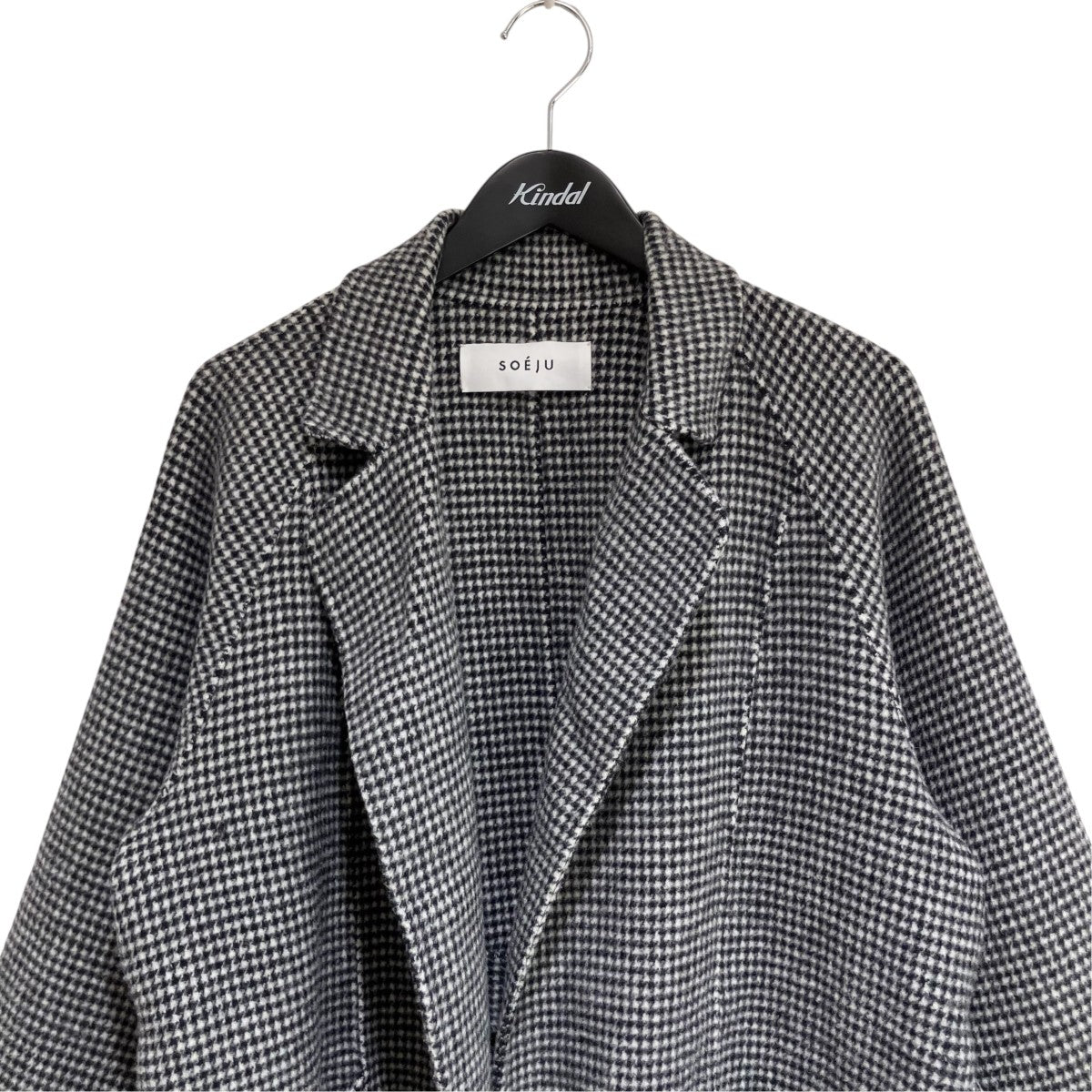 SOEJU 千鳥格子ウールリバーローブコートロングコートS-02-CT-021 古着・中古-3枚目のアイテム画像