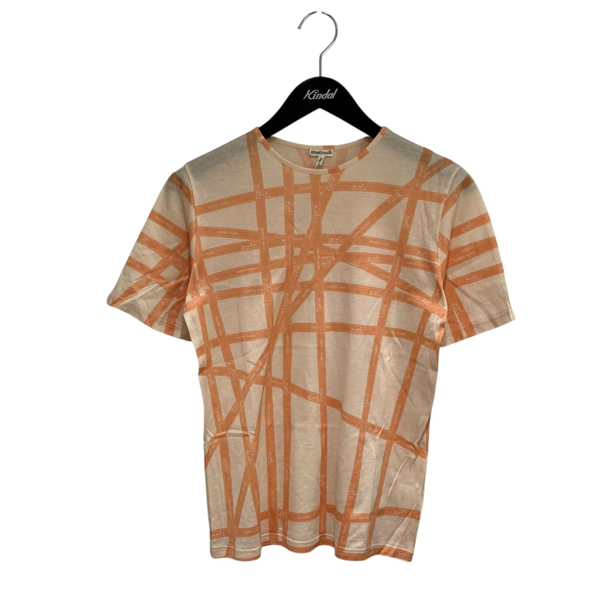 HERMES(エルメス) ロゴ紐柄半袖Tシャツ ホワイト×オレンジ サイズ S