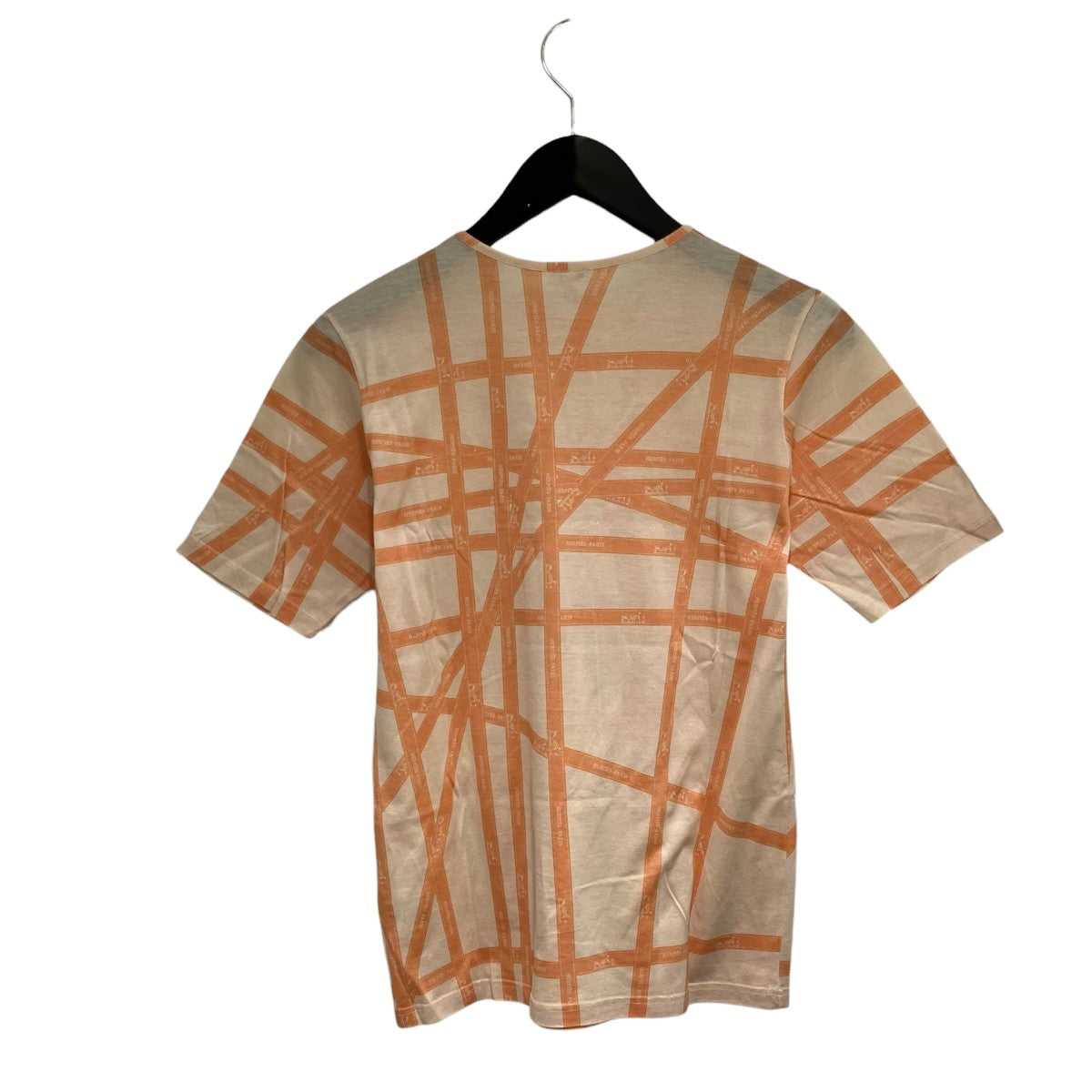 【HERMES】美品✨　エルメス　リボン柄　Tシャツ　オレンジ HERMES(エルメス) ロゴ紐柄半袖Tシャツ ホワイト×オレンジ サイズ S
