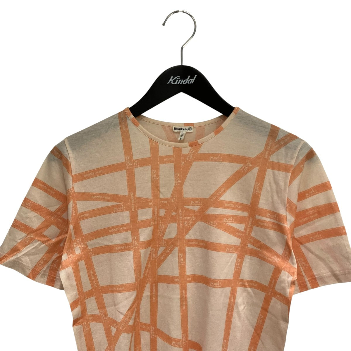 HERMES(エルメス) ロゴ紐柄半袖Tシャツ ホワイト×オレンジ サイズ S