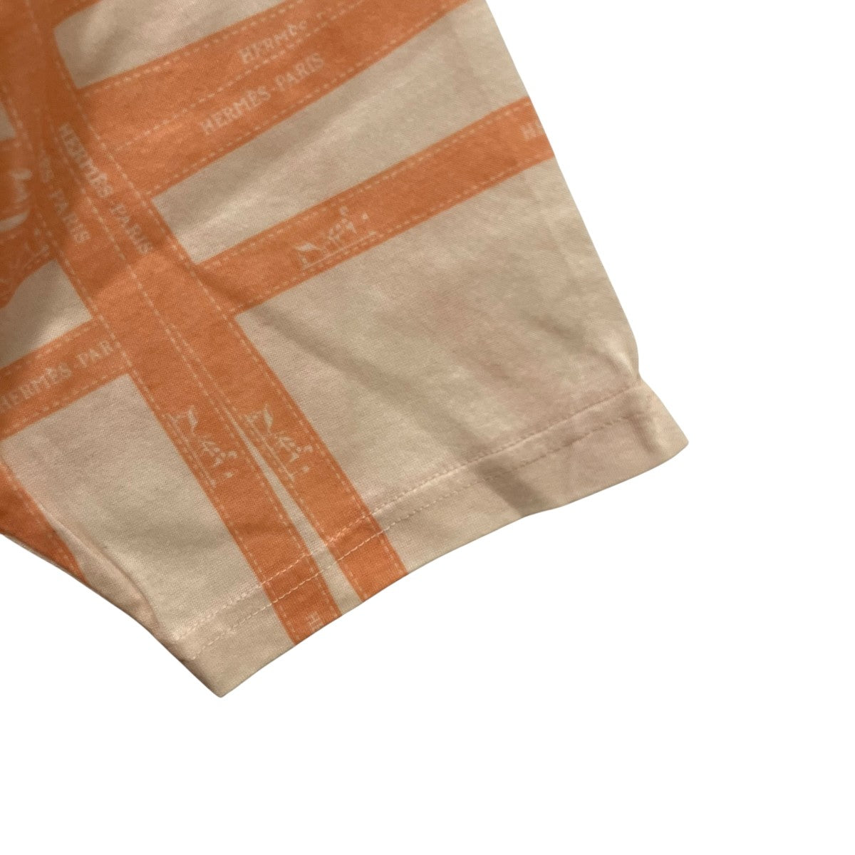 HERMES(エルメス) ロゴ紐柄半袖Tシャツ ホワイト×オレンジ サイズ S