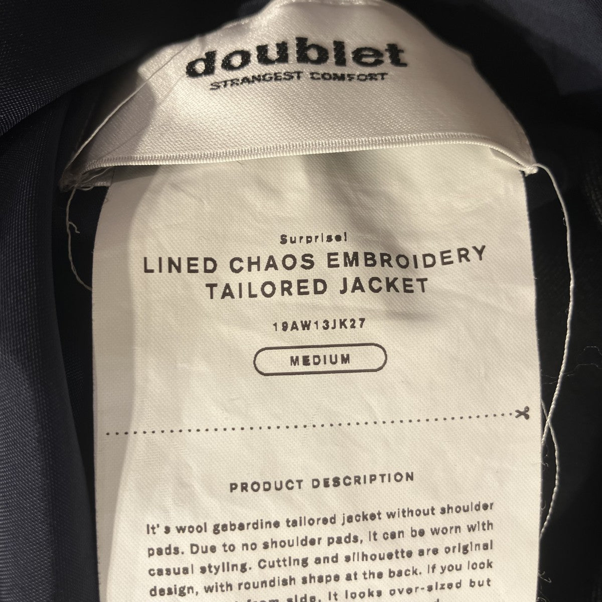 doublet 19AWLINED CHAOS EMBROIDERY WIDE TAPERED JACKETテーラードジャケット19AW13JK27 古着・中古-6枚目のアイテム画像