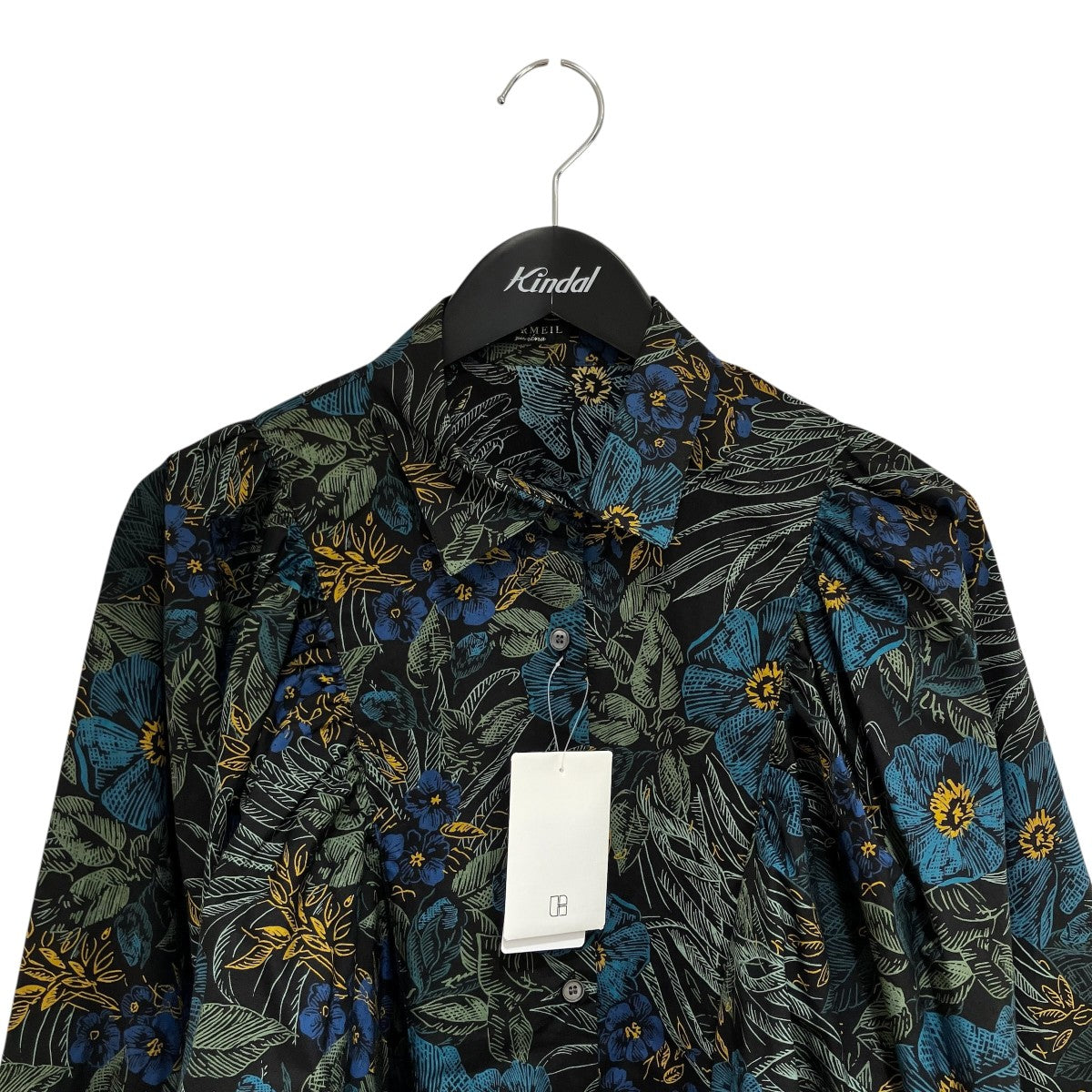 ラインタッチフラワーギャザースリーブシャツ総柄シャツ22050938101030