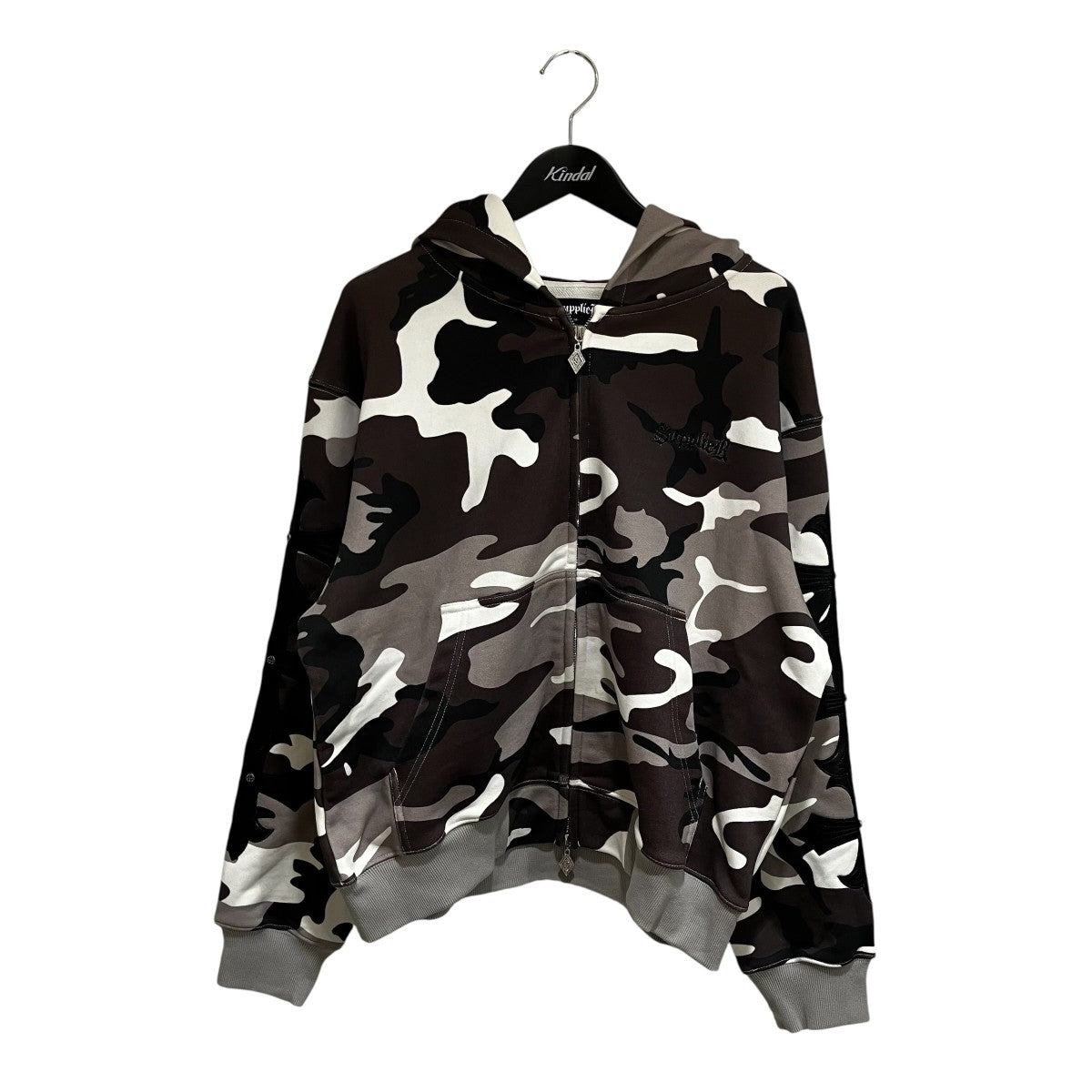 Camouflage Cross Leather Patch Zip Hoodieジップパーカー