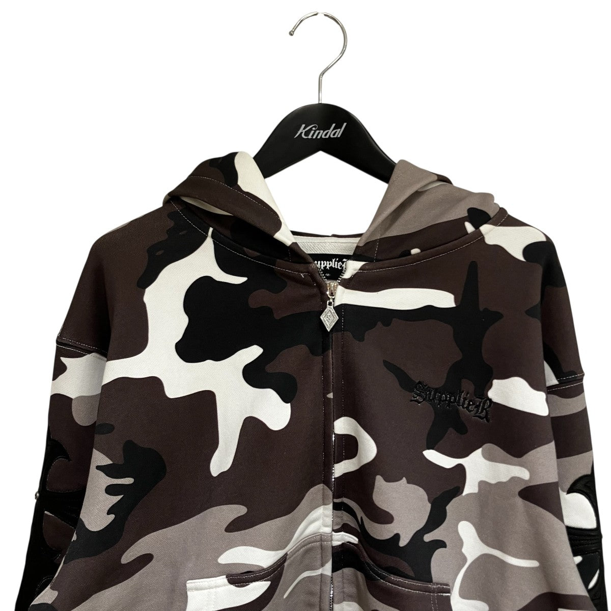 Camouflage Cross Leather Patch Zip Hoodieジップパーカー