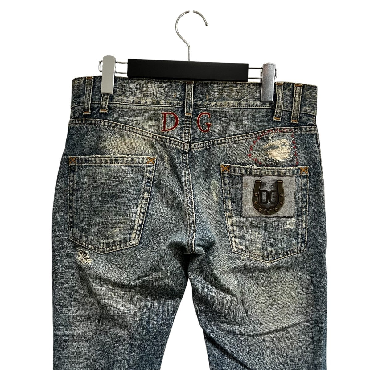 DOLCE ＆ GABBANA 05AW20レザーパッチ ダメージリペア加工デニムパンツG3016D G8008 古着・中古-4枚目のアイテム画像