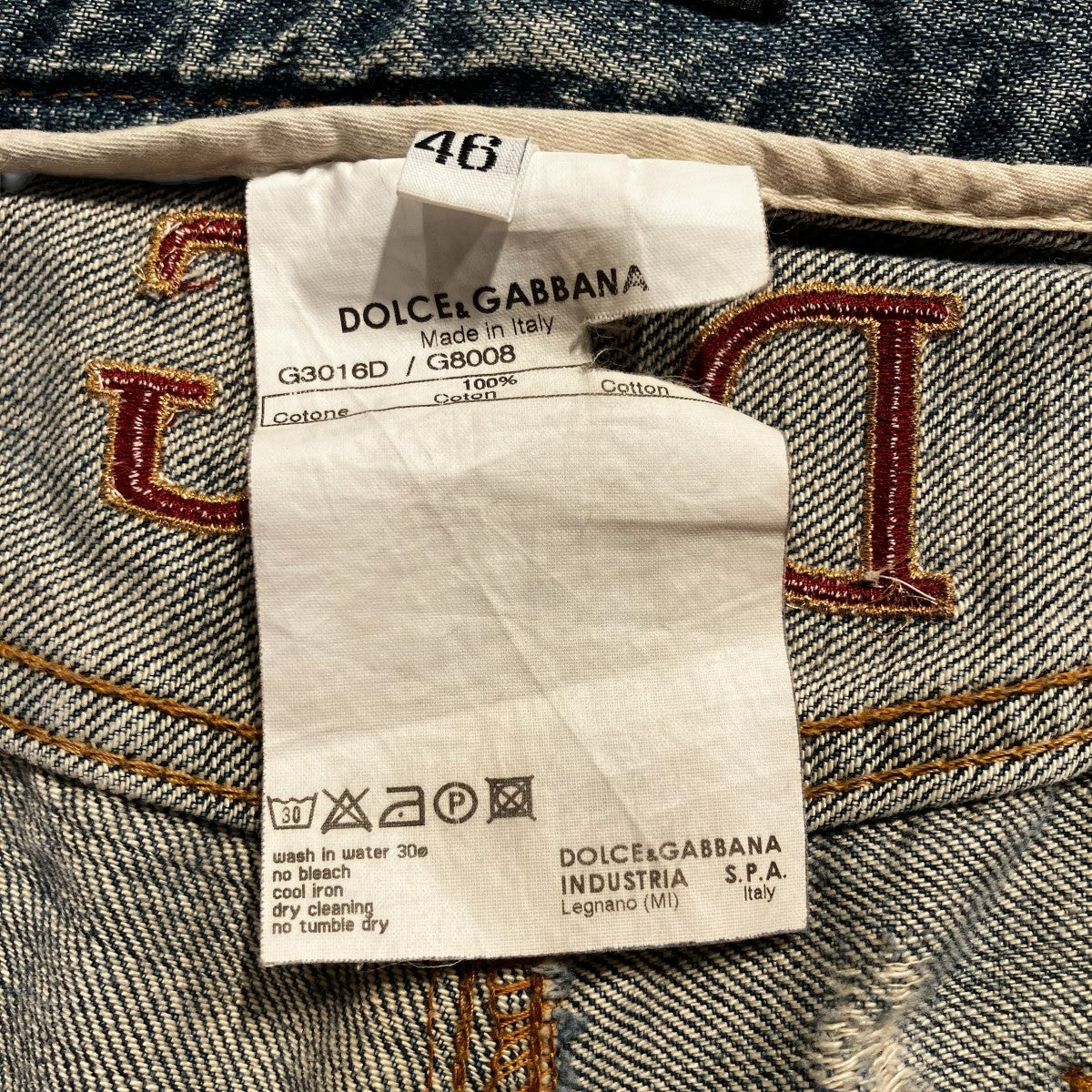 DOLCE ＆ GABBANA 05AW20レザーパッチ ダメージリペア加工デニムパンツG3016D G8008 古着・中古-9枚目のアイテム画像