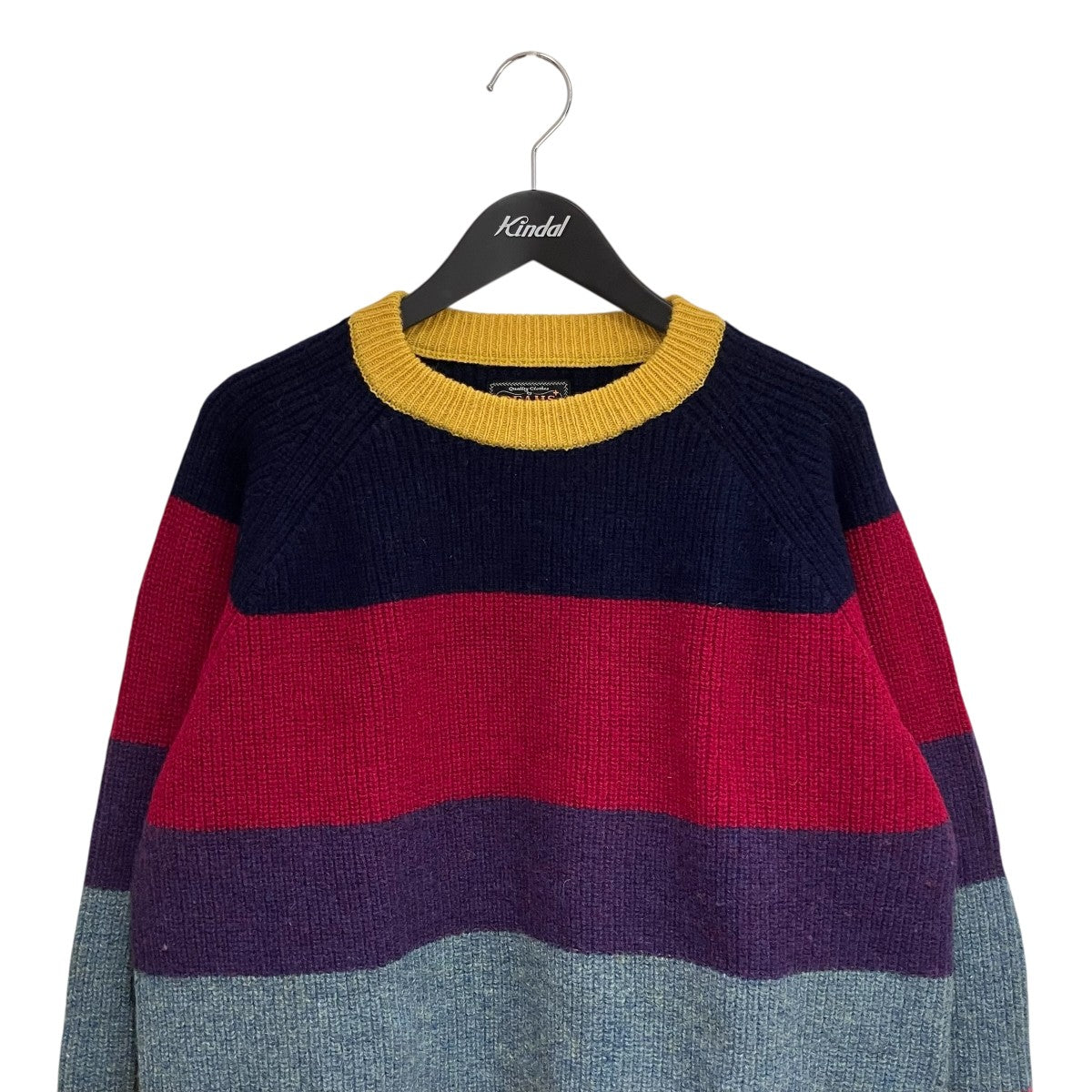 24AWCrew Multi Stripe 5G シェットランドウールマルチストライプクルーネックニット38-15-0143-048