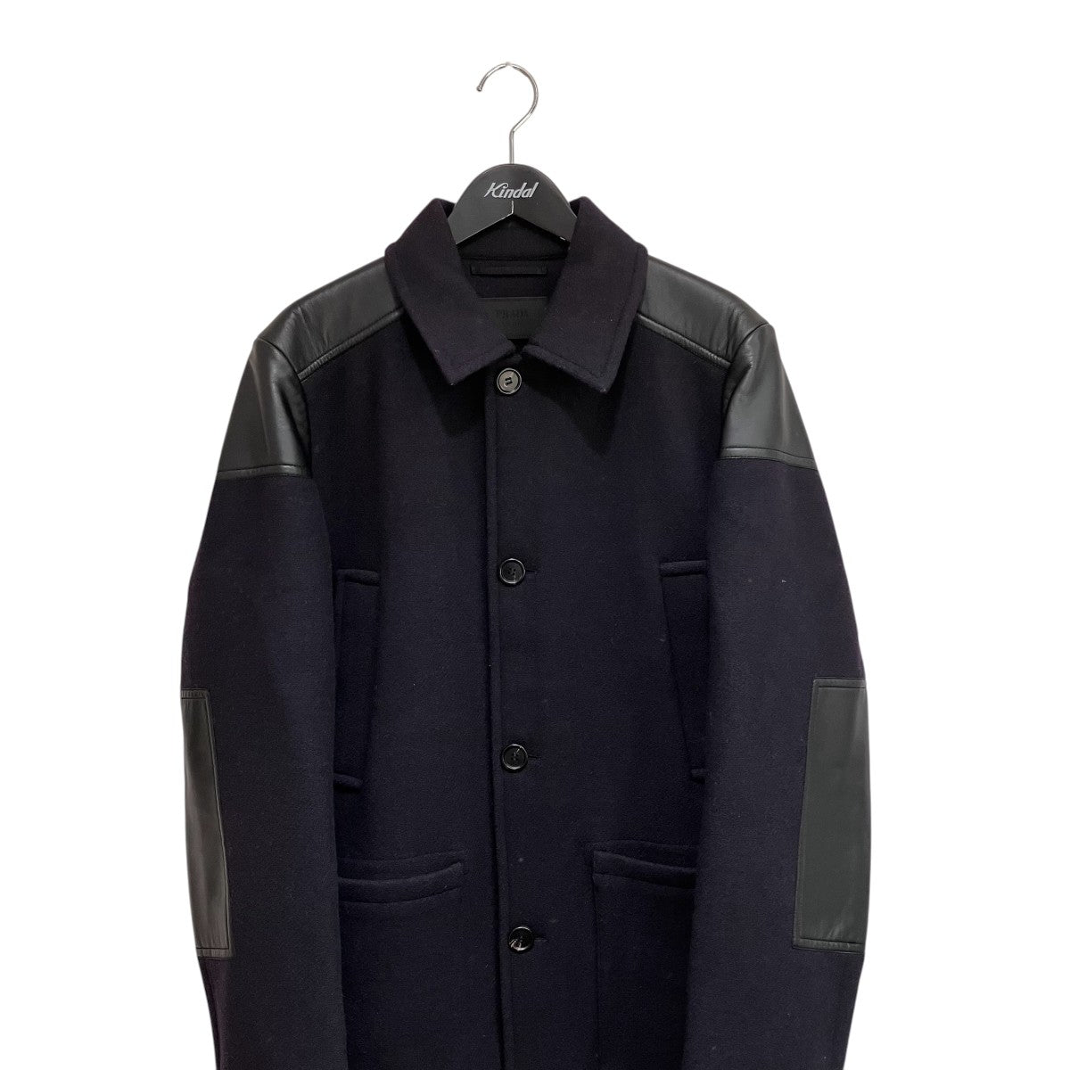 PRADA 23AWフロントボタン ウール×レザー マキシコートSGC374 古着・中古-3枚目のアイテム画像